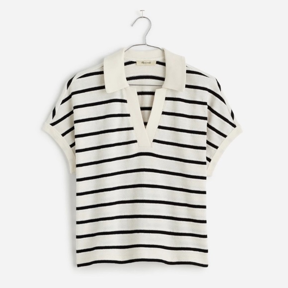 Madewell Relaxed V Neck Striped Polo Sz S - Picture 11 of 16